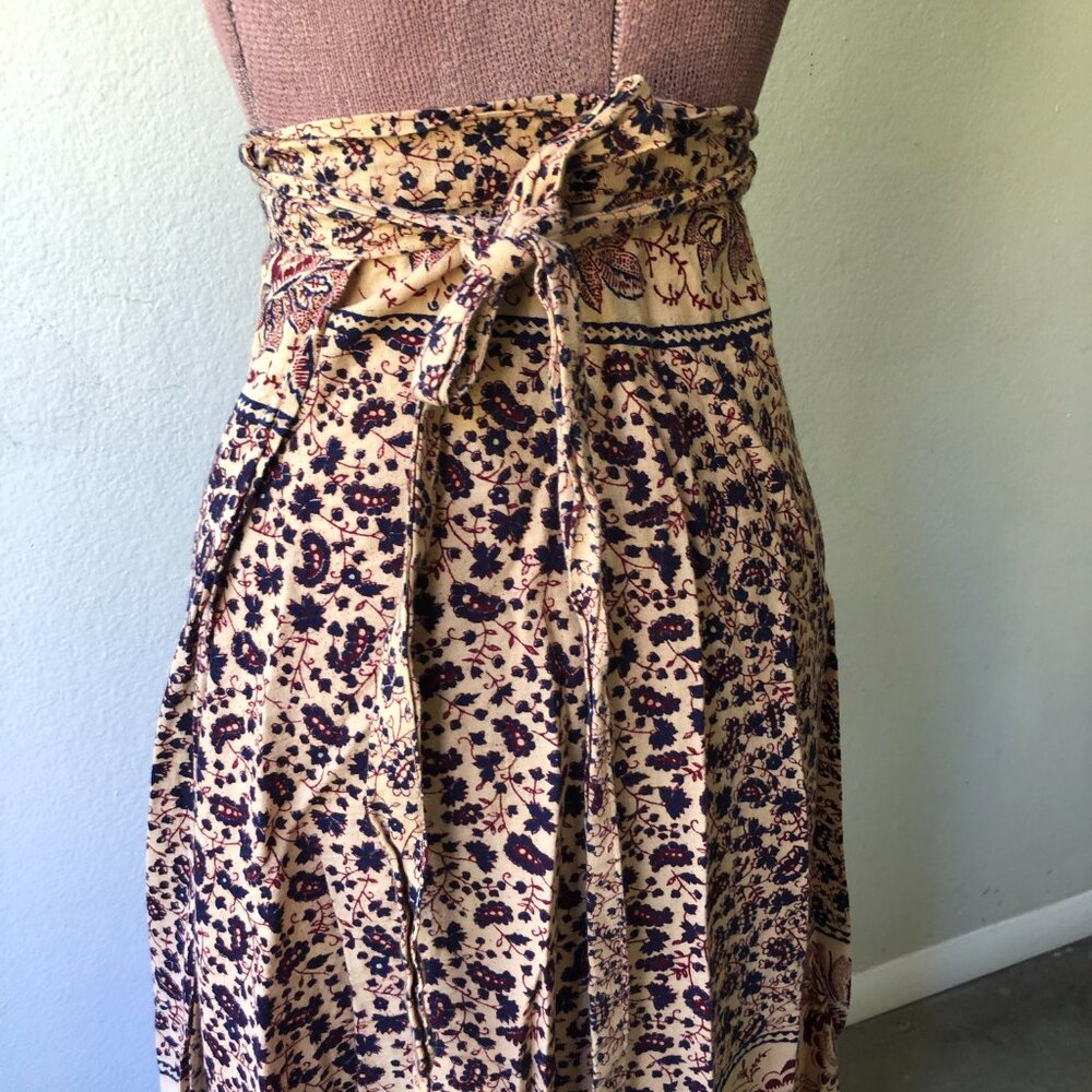 Vintage Midi India Cotton Floral 70s Wrap Skirt - Picture 3 of 5
